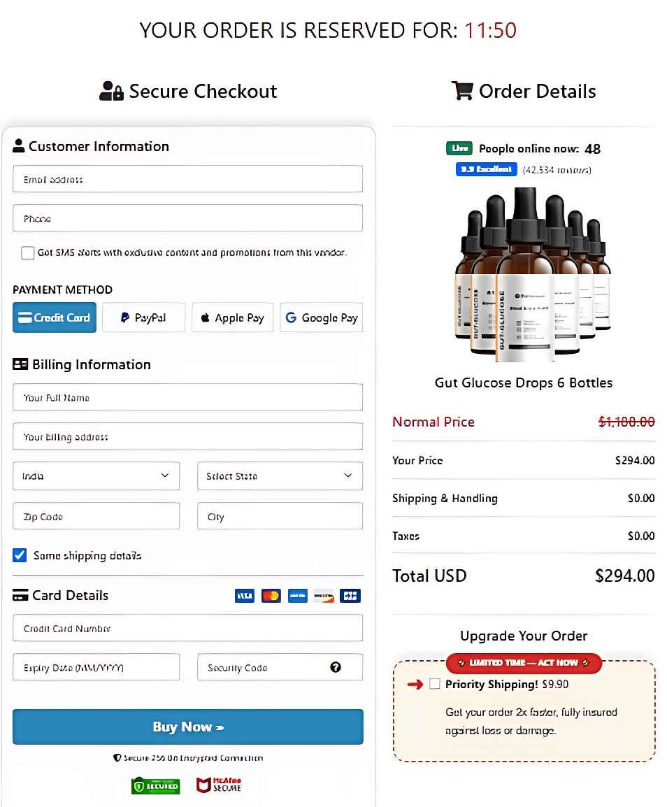 GutGlucose Secure Checkout Page